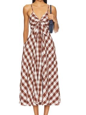 Free People Via Midi Dress Brown Checkered size XS